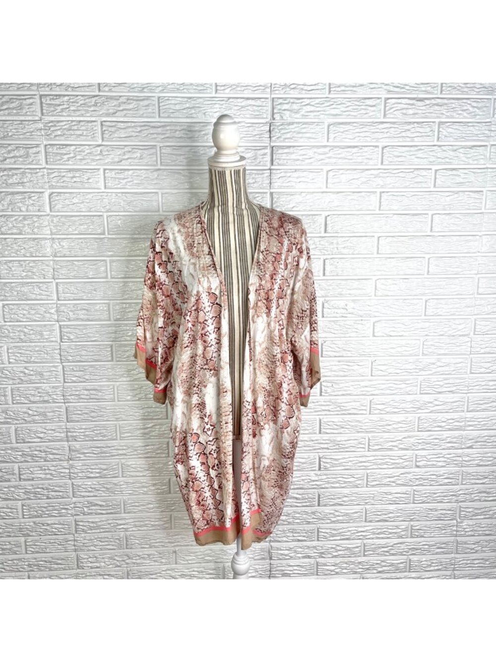 Pink Snakeskin Print Open Front Kimono Cardigan Size L/XL